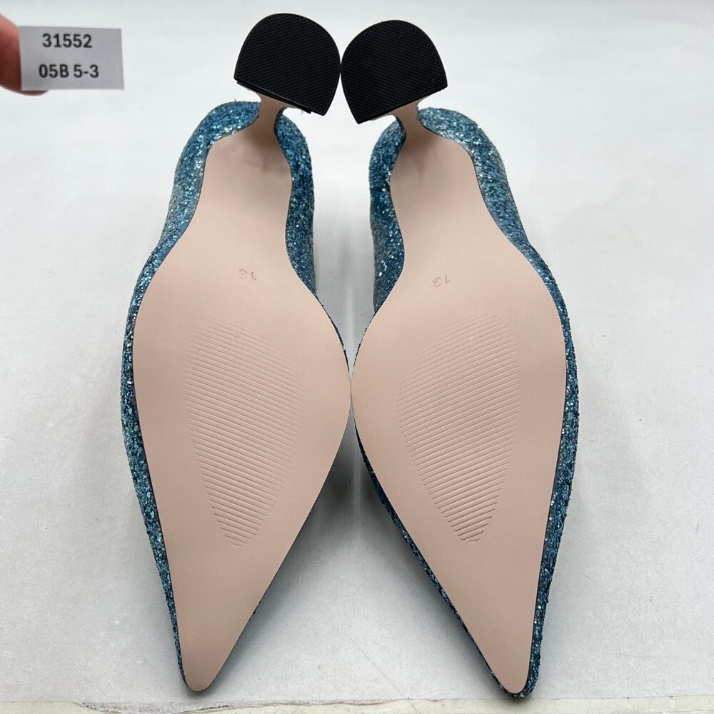 YDN Silver Blue Pointed Toe Slip on Pumps Special High Heel Shoe for Party - Picture 7 of 8